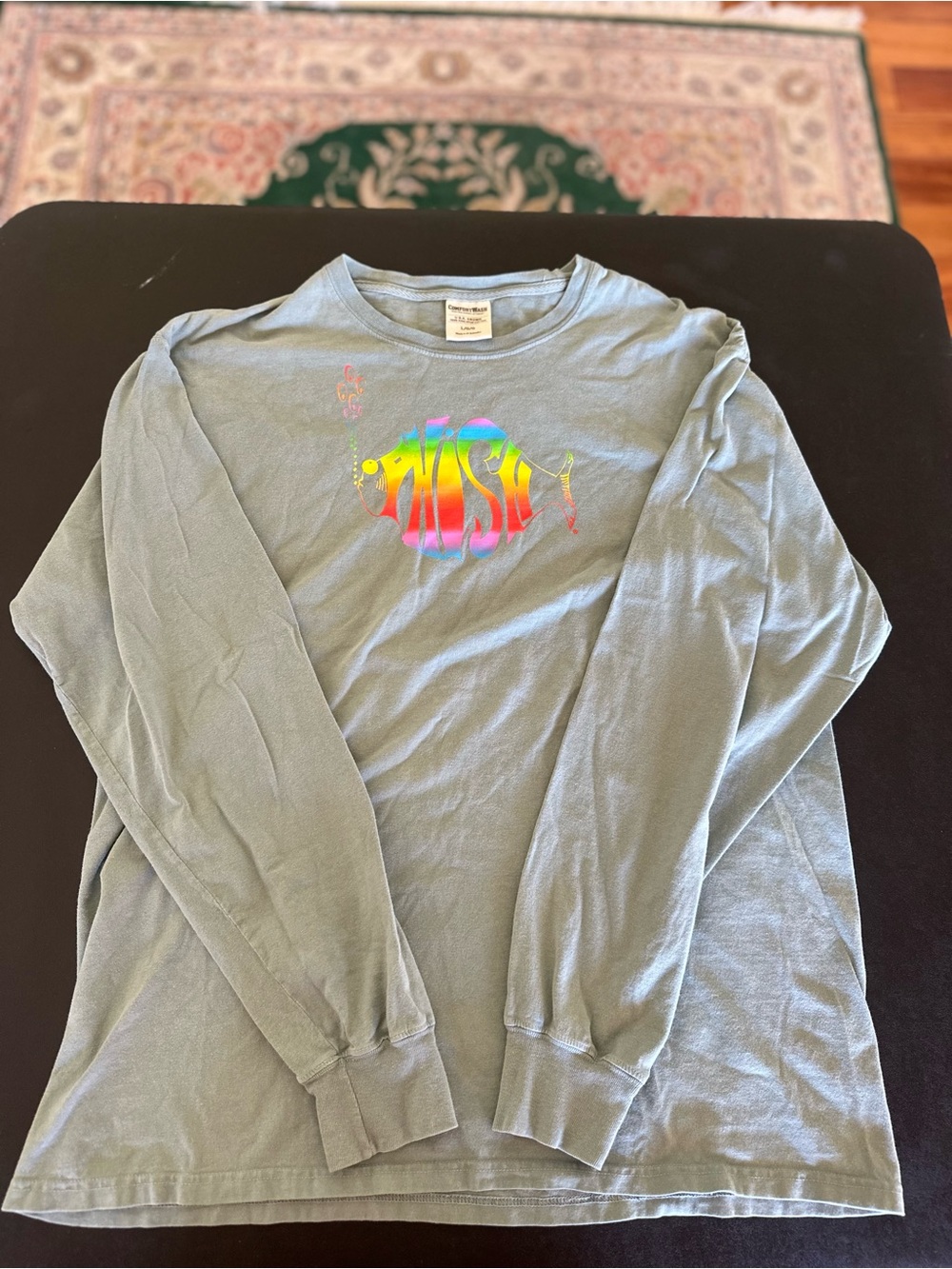 Comfort Wash Phish Long-Sleeve Light Green Shirt with Rainbow Graphic Mens Large